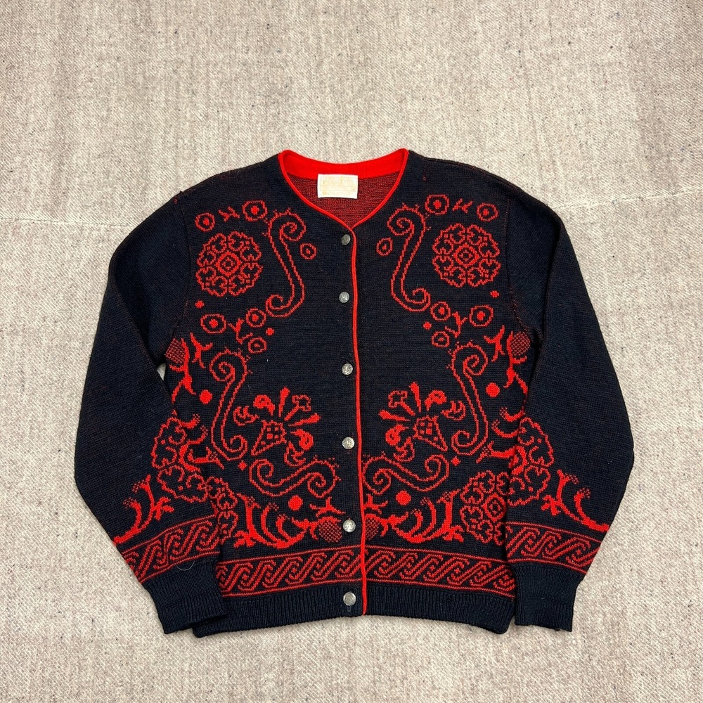 Vintage Pendleton Cardigan‎ Women's Medium Black 1970s Paisley USA Wool